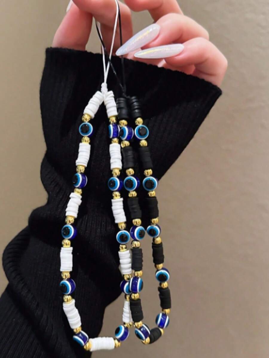1 pieza Cordón para smartphone de cerámica suave con cuentas de ojo azul y ojo maligno de moda, adecuado como regalo para cualquier festividad