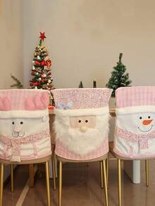1pc Pink Sequined Table And Chair Cover, Cute Rudolph Image Santa Claus, Snowman, Elk Cartoon Style, Home Party Decorations.,Christmas - Multicolor - View 5