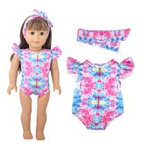 1 pieza Ropa para muñeca americana de 18", Traje de baño para muñeca con diseños lindos y coloridos de hojas, teñido anudado, y estampado leopardo, con diseño de manga acampanada, excelente regalo de cumpleaños/festividad para niñas y niños pequeños