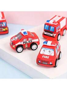 10pcs Cartoon Mini Friction Powered Fire Truck & Police Car Toys, Birthday Party Favors (Color Random)