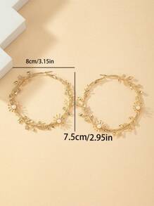 Faux Pearl & Leaf Decor Hoop Earrings