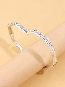 1pc Silver Oversized Rhinestone Decor Heart Bangle Bracelet, Fashion Beach Jewelry For Women