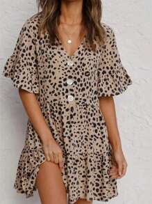 Women's Polka Dot Print Short Sleeve V-Neck Casual Elegant Dress