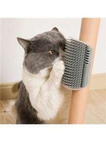 1pc Pet Cat Scratching Massage Brush With Mint Ball, Feline Rubbing Corner Molar Toy, Anti-Shedding & Itching