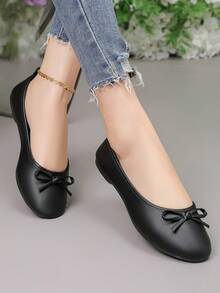 OFFWIND 女士优雅芭蕾平底鞋，春夏新款，百搭低帮，舒适柔软轻便，蝴蝶结装饰，时尚一脚蹬通勤平底鞋 - 黑色 - 查看 7
