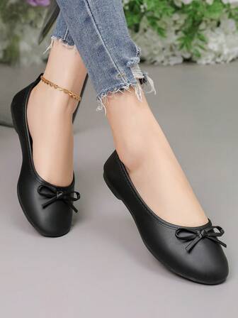 OFFWIND Eleganta balettskor för kvinnor Vår Sommar Nya Mångsidiga Låga skor Komfort Mjuka Lättviktiga Rosettdetalj Slip-on Moderiktiga arbetsskor