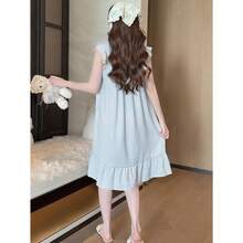 Blue And White Gingham Checkered Nightgown For Women - Square Neck With Ruffle Trim, Bow Detail, And Built-In Bra Pads, Lightweight Polyester Sleep Dress For Summer, Elegant Court Style, Lingerie Nightgown - Màu xanh lam - Xem 6