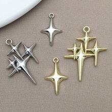 5/10/15件四角星吊坠精致星形吊坠四角星吊坠金属天体吊坠适用于珠宝耳环项链制作 - 彩色 - 查看 5