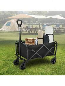 Collapsible Utility Wagon With Quiet Solid Tires, Adjustable Handle, Durable Fabric - Ideal For Camping, Tailgating, Shopping Adventures