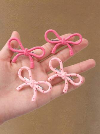 4个装 女童甜美波点粉色蝴蝶结鸭嘴夹 简约百搭可爱日常或节日发夹