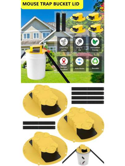 2pcs Double-End Mouse Trap Bucket Flip Lid - Multi-Catch, Auto-Reset, Humane Or Lethal Rat Trap - Mouse Traps Indoor For Home - ABS Material - 5 Gallon Bucket Compatible