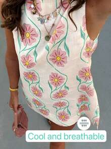 Women's Fashion Printed Short Fairy Dress, Perfect For Vacation - Pink - View 2