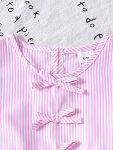 2 Stück Baby Mädchen elegantes gestreiftes Top + Jeans Hose Set, leicht für den Sommer - Pink - Übersicht 3