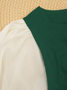 New Arrival Women's Color Block Square Neck Elegant Fitted Long Dress, Spring/Summer - Green - View 8
