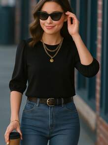 Blusa Feminina Manga 3/4 em Tecido Crepe Duna Alfaiataria Social Elegante Moda Evangélica Várias Cores  Simples    Casual  elegante  Festa    Viscose    Diário  Noite  Feriado  Festa de aniversário