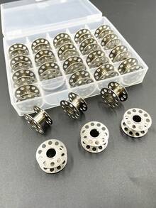 Set de 25 piezas Bobinas para máquina de coser industrial, Accesorios de bobinas de máquina de coser de acero inoxidable para uso doméstico, Piezas de máquina de coser vintage - Plateado - Ver 5