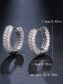 1 对时尚简约水钻镶嵌奢华嘻哈风格中性夹式耳环，适合婚礼、订婚、派对和搭配服装 - 銀色 - 查看 3