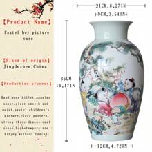 [Jarrón de estilo Famille Rose de Jingdezhen con diseño de bebé] ¡Encanto infantil elegante para su hogar! Hecho de arcilla de porcelana de alta calidad, con un esmalte brillante y lustroso. El jarrón está adornado con una pintura de estilo Famille Rose de niños juguetones, con sus expresiones animadas y las líneas fluidas de sus vestidos que muestran la exquisita artesanía tradicional. Los colores combinados de rosa, morado, amarillo y verde crean un efecto cautivador.