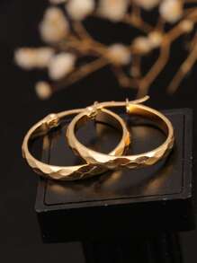 1 Pair Stainless Steel 18K Gold-Plated Diamond-Cut Round Hoop Earrings, Fashion Versatile Elegant Accessories For Women, Suitable For Daily Wear, Great Gift For Girlfriend,Holiday