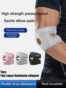 1pc Breathable Adjustable Elbow Brace, Elbow Sleeve With Silicone Shock Absorption And Support, Compression Strap For Tennis, Basketball, Badminton, Golf, Fitness - Polyester Fiber, Hook-And-Loop Closure, Left Or Right Side Protection, Two Logos Randomly Shipped Gym Accessories