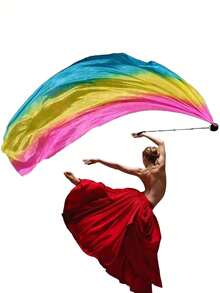 1pc Silk Veil + 1pc Poi Hammer Ball Women Belly Dance Silk Veil Poi Streamer Stage Props Colored Flags