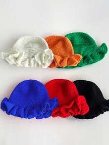 1pc Women's Fashion Knitted Hat, Handmade Crochet Wavy Ruffle Brim Hat, Casual Y2K Knit Beanie, Best Bikini Matching Hat For Beach - Ruffled Knitted Hat - View 8