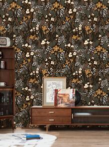 Peel And Stick Wallpaper Floral Vintage Removable Rose Leaf Black/Brown/Beige Stick On Mural Botanical Rose Wall Art Wall Decor Flowers On Navy Bluekid's Room Self Adhesive Wallpaper Wall Paper Wall Stickers Room Decor Wall Sticker