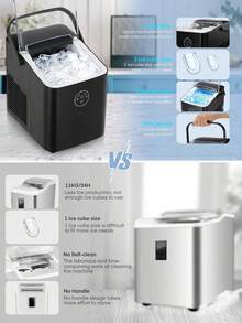Ice Maker Machine Countertop, 14KG In 24H, Ice Ready In 5 Mins, 2 Bullet Ice Sizes, Self-Cleaning Portable Ice Cube Maker With Handle, Ice Scoop & Basket, Home/Kitchen/Office/Bar - UK Plug(220-240V) - View 9