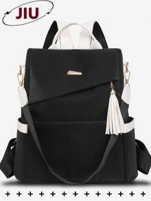 女士防盗流苏PU软皮双肩包，多功能时尚日常包，多口袋轻便旅行包，大容量简约书包，方便实用，适合学生、护士、教师、商务人士、旅行、通勤、购物、办公、约会、徒步、训练、工作等各种场合，也是生日礼物和节日礼物的理想之选。