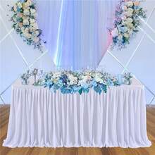 White Table Cloths For 6 Foot Rectangle Tables Fitted, White Ruffle Tablecloth For Craft Show Party Wedding, Polyester Show Table Cover For Banquet Events Decorations