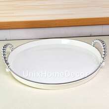 Decorative Tray With Pearl Handle, Gold Or Silver, Luxury, Multipurpose For Kitchen, Bathroom, Living Room - Round Silver Handle 27.5x27.5 cm - View 2