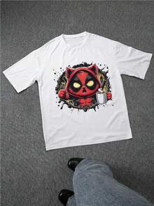 Stylish Men's TShirt Featuring Cute Deadpool Raccoon With Coffee Personalized Print Tee, Perfect For Casual Wear, Suitable For Anime Fans, Is An Ideal Gift Choice - 白色 - 查看 2