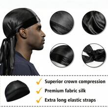 4 In 1 360 Waves Brush Kit For Men & Women, Wave Brush Silky Durag Wave Cap Set - Including 2pcs Durag Caps - Black & Red, And Brush With Wooden Handle, Silky Shine & Training, Curved Brush, Durag Cap Set, Du-Rag Extra Long Tails