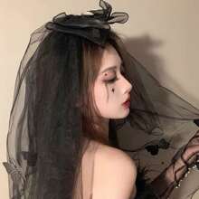 1 Stück Halloween Geist Braut Schleier, Schwarzes Hochzeitskleid, Haarschmuck mit Schleife, lustiger Cosplay Kopfschmuck
