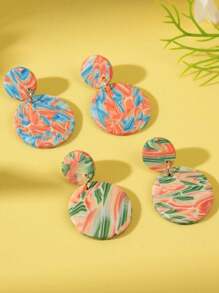 Pendientes de arcilla polimérica colgantes hechos a mano con diseños redondos y estampados coloridos, para mujer, ideales como joyas y regalos para fiestas