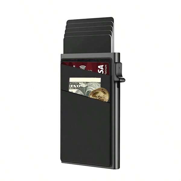 RFID Men's Credit Card Holder With Automatic Pop-Up Card Slots, Leather Case