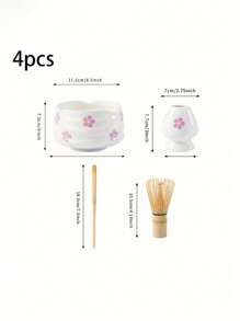 1pc/2pcs/4pcs/5pcs Cherry Blossom & Matcha Bowls Set, Japanese Tea Set Includes Matcha Bowl With Spout, Bamboo Matcha Whisk, Matcha Scoop, Whisk Stand, Stainless Steel Sieve, 5-Piece Perfect Matcha Set Back To School