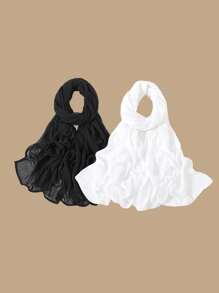 2pcs/1pc Wide-Brim Chiffon Scarf For Women, Fashionable Breathable Long Scarf, Muslim Hijab Headscarf, Suitable For Daily Comfortable And Versatile Wear