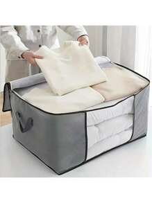 1pc Blanket Storage Bags With Zipper, Non Woven Foldable Comforter Storage Bag, Large Organizers For Blankets, Pillow, Quilts, Linen, Storage Containers With Clear Window