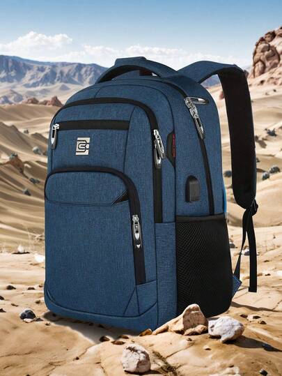 Waterproof Anti-Theft Laptop Backpack With USB Charging Port, Large Travel Backpack For Men, Business College Backpack With Fingerprint Lock, Oxford Fabric, Perfect Gift For Work & School Formal/Business Formal Back-To-School Season