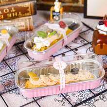 100 Pack Mini Loaf Pans With Lids Rectangle Individual Cake Pans Aluminum Foil Pans For Large Gatherings Picnics Vacations Parties (Pink, 6.8 OZ) - 彩色 - 查看 3