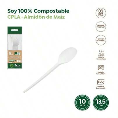 Pack de 120 Cucharas Compostables (12*10 uds) – Cucharas Ecológicas de CPLA 13.5 cm | Biodegradables, Sin BPA, Resistentes y Eco-Friendly