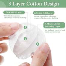 80/100/150片圆形清洁垫，双面可重复使用，不起毛卸妆垫，柔软低致敏性，适用于面部和眼部清洁及卸妆 - 彩色 - 查看 4