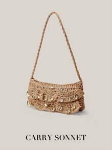 Bolso de hombro de paja para mujer, bolso de playa trenzado de paja, pequeño bolso de embrague de paja con monedero y teléfono, dulce y a la moda, ligero y elegante, una opción versátil para salidas diarias. Carteras y bolsos para mujer, verano, regalos de maestros, artículos esenciales para vacaciones, artículos esenciales de viaje.