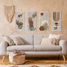 4 Stücke bohemischer Stil Holzhandwerkskunst Wanddekoration, ländlicher Stil Hof Garten hängende Cut Out Wandkunstdekoration, Bauernhaus Wohn- und Schlafzimmer Heimdekoration, ländlicher pastoraler Stil zum Aufhängen, Hotel Veranda Dekorationshandwerk