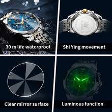 OLEVS. OLEVS Watches For Men Business Dress Luxury Casual Chronograph Multifunction Analog Quartz Stainless Steel Waterproof Luminous Moon Phase Date Men Wrist Watches Reloj Para Hombre - 藍色 - 查看 6