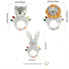 Infant Teething Grasp Ring Rattle, Lion/Fox/Rabbit Design