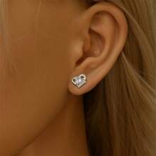A Pair Of S925 Sterling Silver Diamond Stud Earrings Collection, The Diamond Of Love: Sterling Silver And Diamond Stud Earrings Fashion Collection