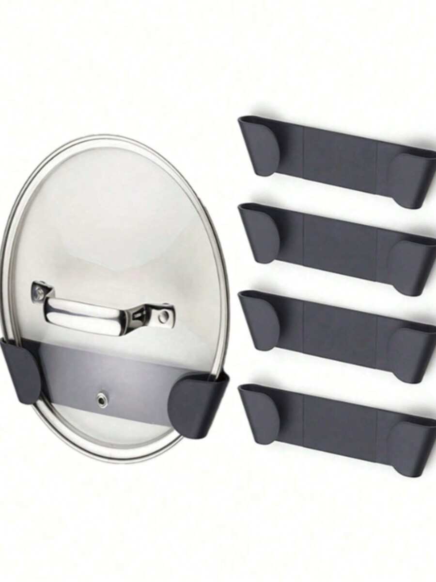 2pcs/3pcs/4pcs Wall-Mounted Pot Lid Holder, Kitchen Pot Cover Storage Box - Black - View 1