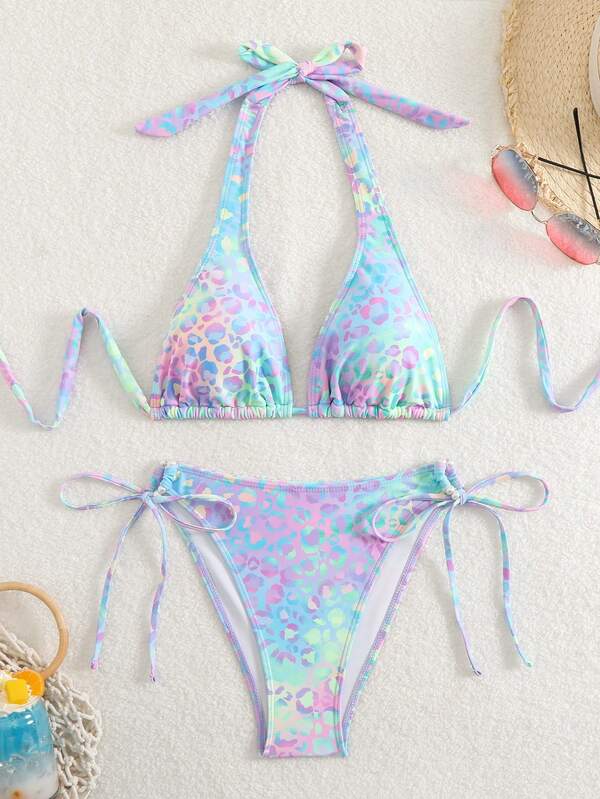 Vestito da spiaggia senza schienale con stampa all-over, con nodo e allacciatura sulla schiena, taglia piccola e carino